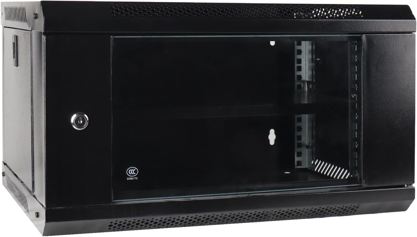 6U 壁掛式網路伺服器櫃,附玻璃門、鎖、可拆卸側板